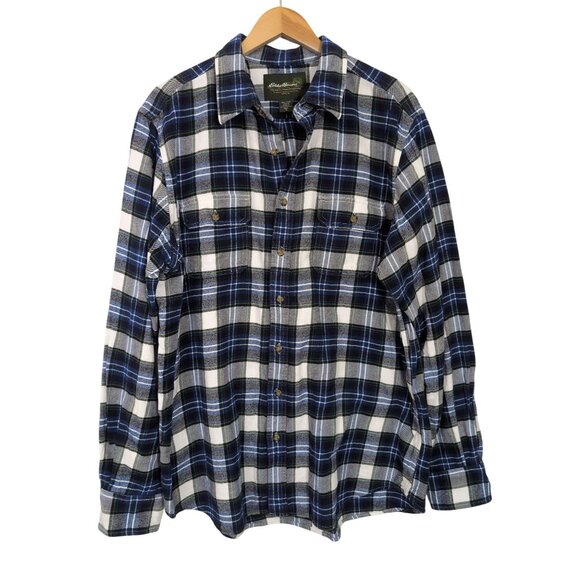 Eddie Bauer Flannel Button Up Shirt Mens XL Blue Plaid Outdoor Country Cowboy - Picture 1 of 8
